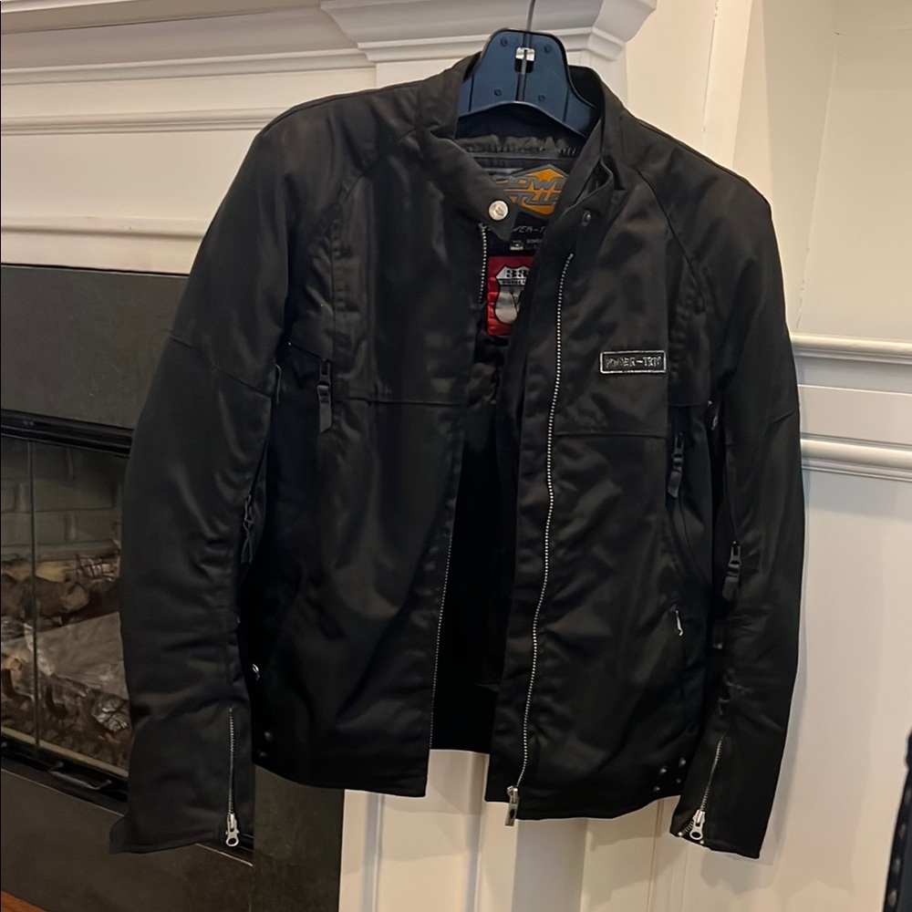 Black Bomber Jacket with Stand-Up Collar and Zipper Closure